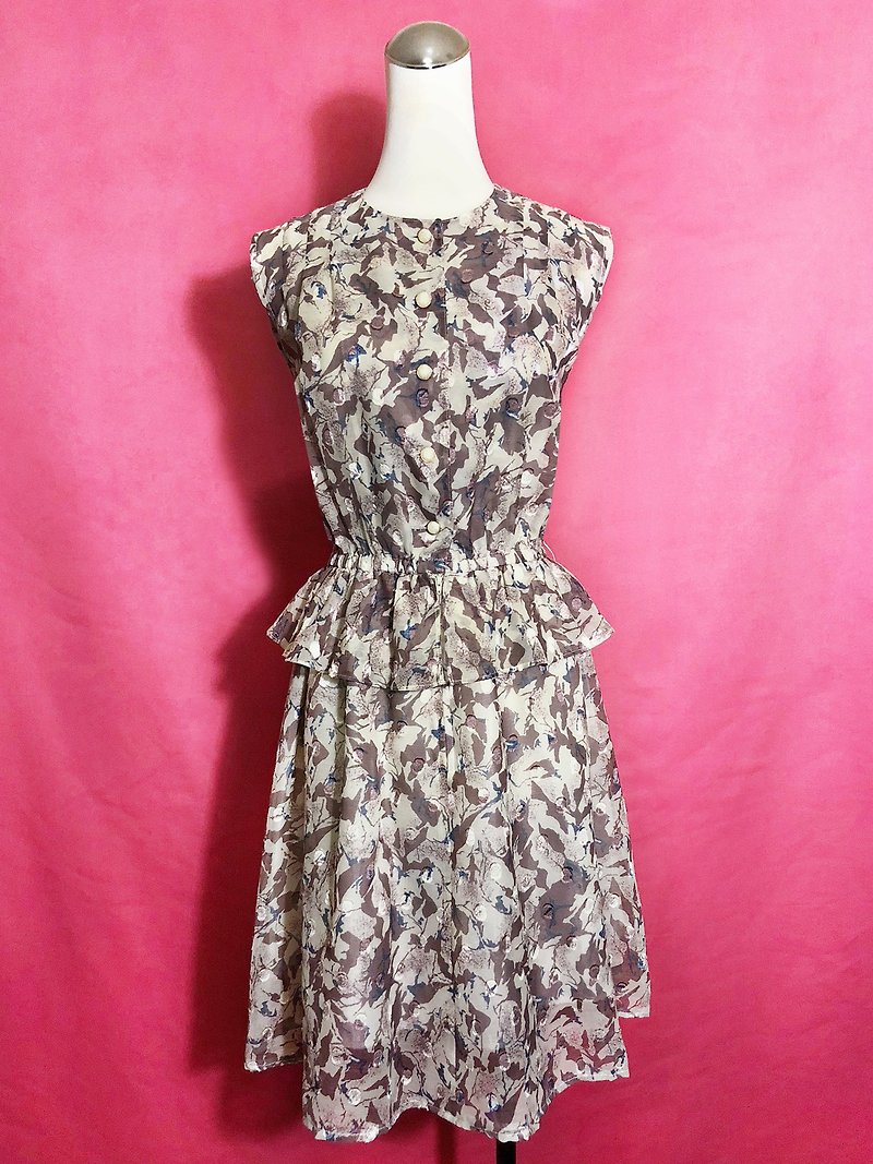 Textured ruffled sleeveless vintage dress / brought back to VINTAGE abroad - ชุดเดรส - เส้นใยสังเคราะห์ หลากหลายสี