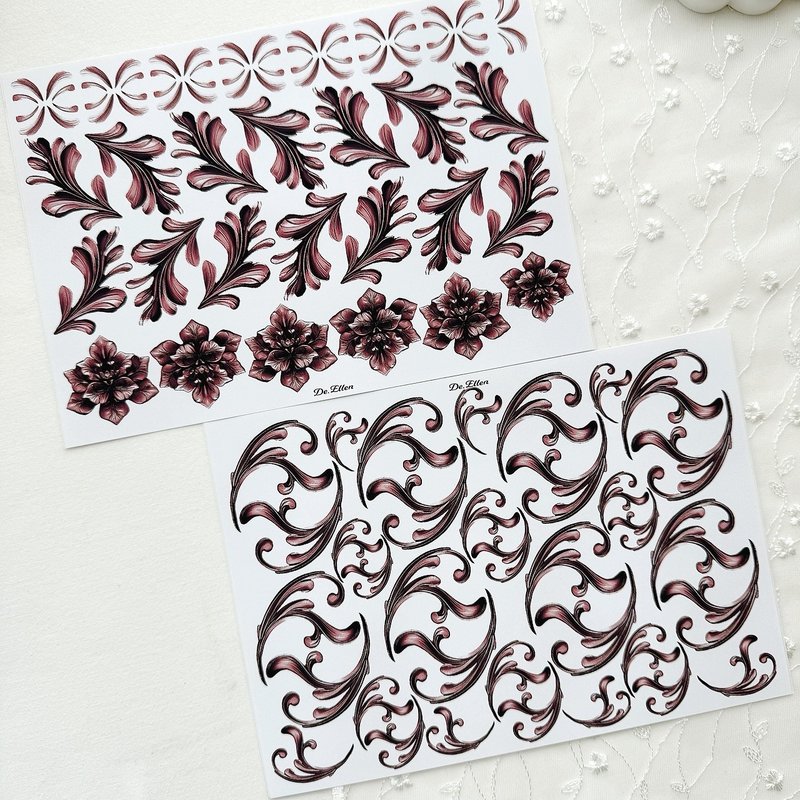 A388 red - metal flower ornament - 貼紙 - 紙 