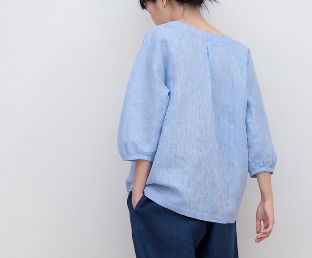 Blue RELAXING TOP Linen Blouse - Shop Waralee's Day Women's