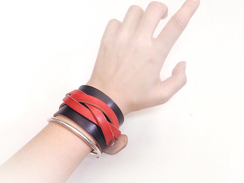 POPO│ Wide ‧ ‧ fashion leather bracelet │ red │leather - Bracelets - Genuine Leather Red