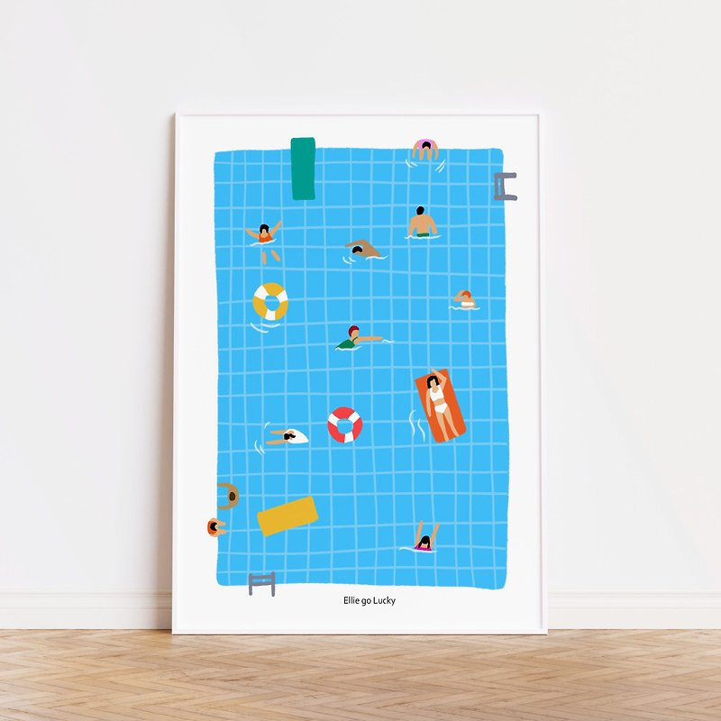 Art print/ swimming pool / Illustration poster A3 A2 - 掛牆畫/海報 - 紙 藍色