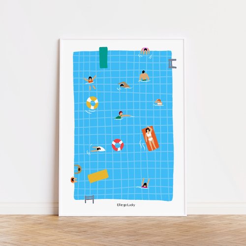 Ellie go lucky Art print/ swimming pool / Illustration poster A3 A2