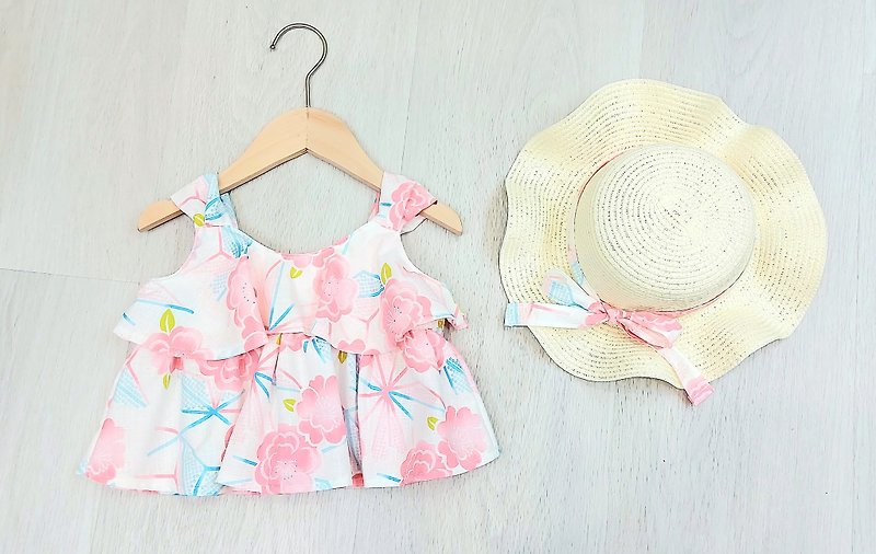 Japanese kimono cherry blossom style children's clothing girls top birthday gift - Tops & T-Shirts - Cotton & Hemp Pink