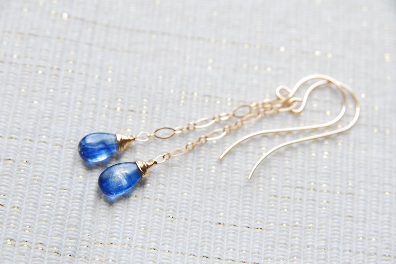Kyanite Drop Figaro Chain Earrings 14kgf - Earrings & Clip-ons - Semi-Precious Stones Blue