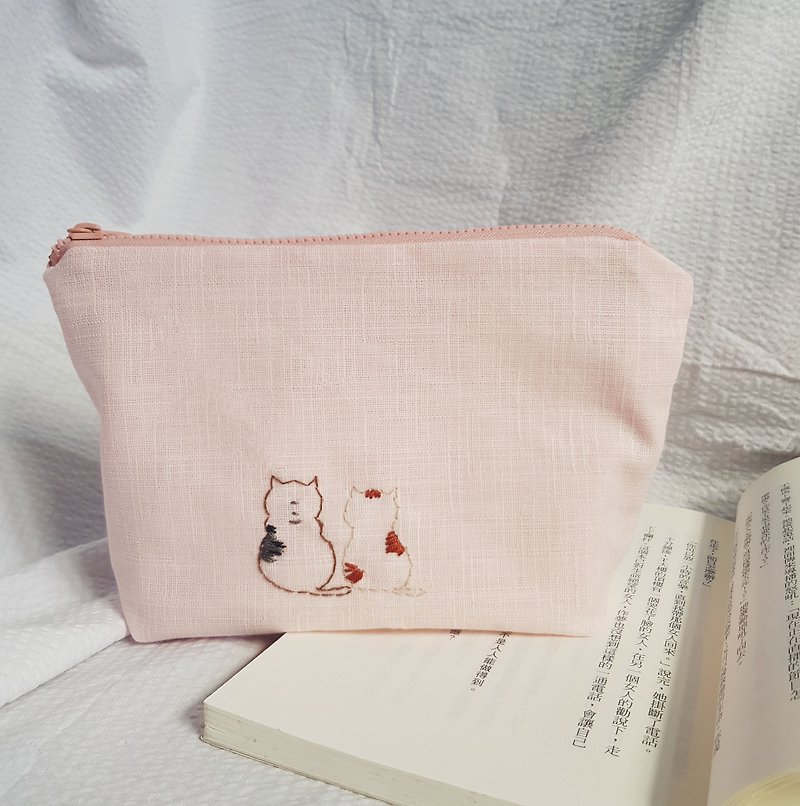 Imperfection Couple Cat Love Cosmetic Bag - Toiletry Bags & Pouches - Eco-Friendly Materials Pink