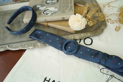 Papas Bow Tie 古董領帶改製腰帶-十年一刻-灰藍-腰帶髮箍組