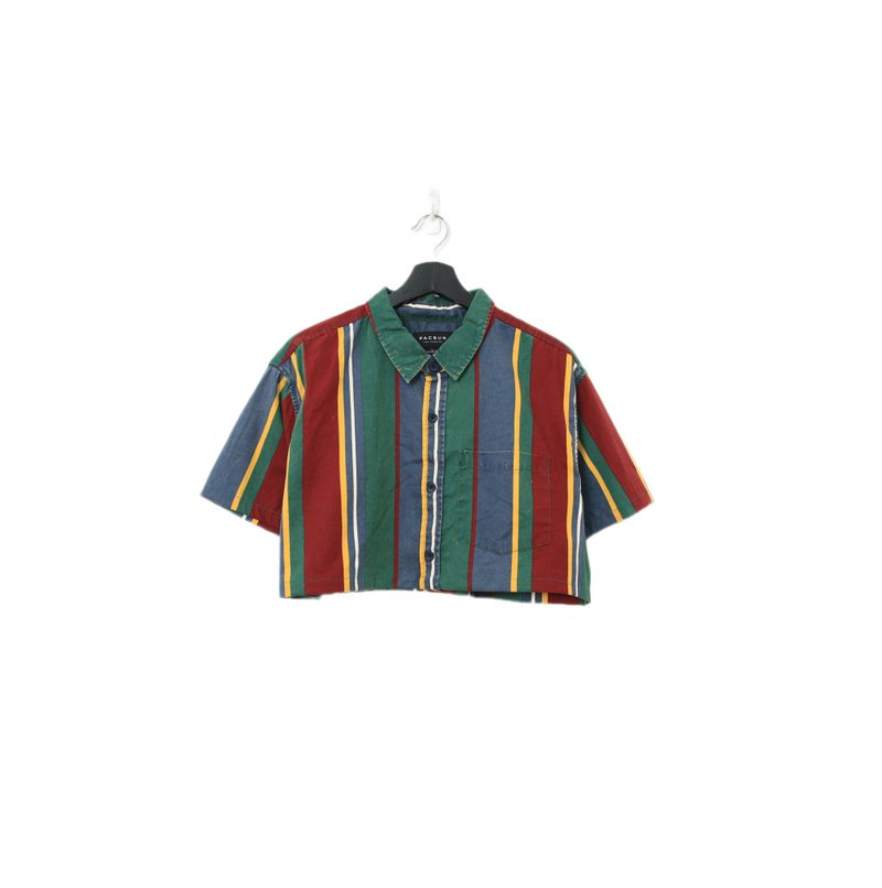 Back to Green-再製條紋短板襯衫 藍綠紅ds-20//vintage shirt - 女襯衫 - 棉．麻 