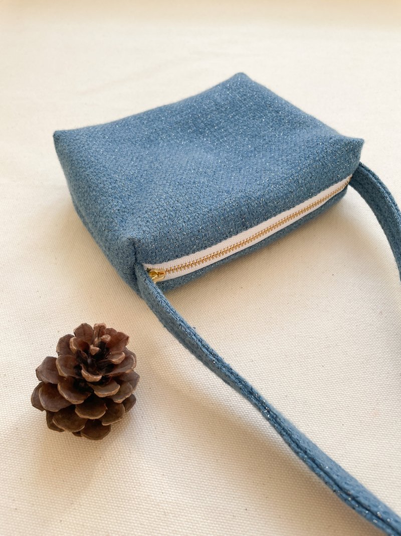 Made in Japan Indigo Dyed Mini Shoulder Bag with Zipper Upcycled - Handbags & Totes - Wool Blue