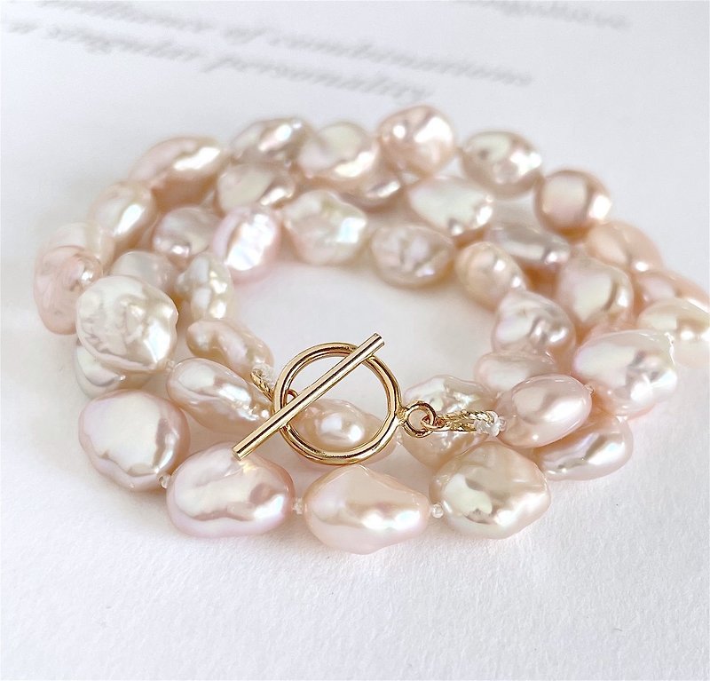 Cherry blossom freshwater poppy pearl cherry blossom pink choker necklace K14gf - สร้อยคอ - ไข่มุก สึชมพู