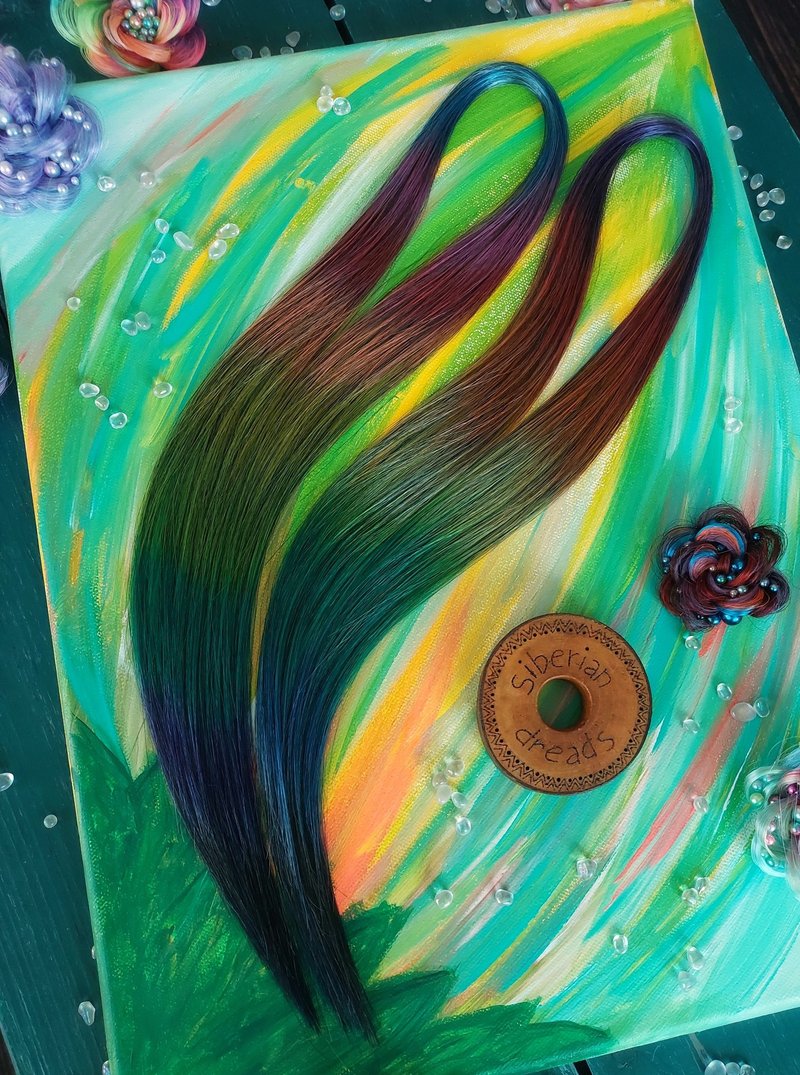 Custom Hand Dyed 'Dark Rainbow' Synthetic hair. - 髮夾/髮圈 - 其他材質 多色