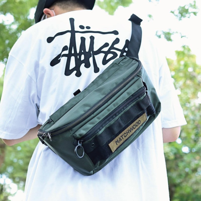 Matchwood Waterproof Canvas Bag Forward Shoulder Back Waist Bag All Black / Army Green / Brown - กระเป๋าแมสเซนเจอร์ - วัสดุกันนำ้ สีกากี