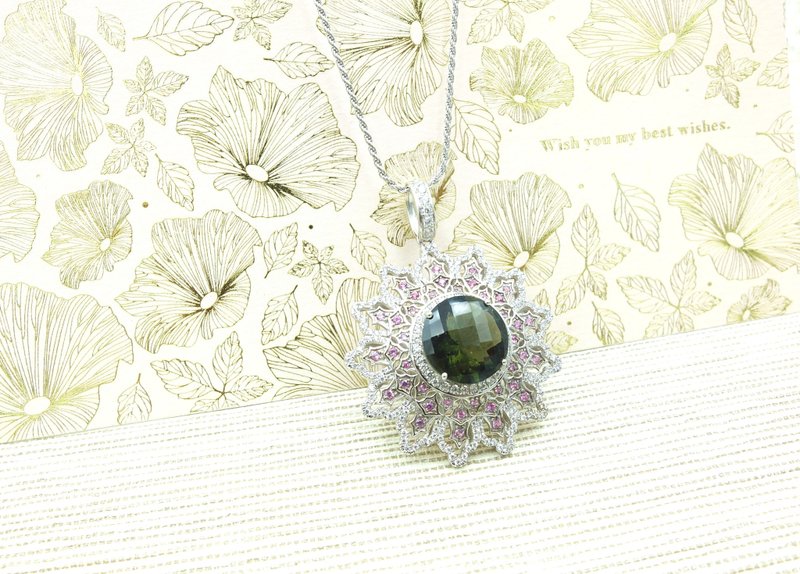 捷克隕石放射狀漸層墜飾 - 項鍊 - 石頭 綠色