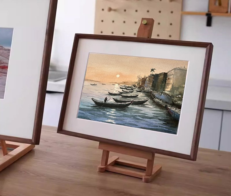 淡海夕照 療癒水彩系列 水彩原畫 - 海報/掛畫/掛布 - 紙 白色
