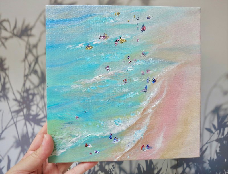 ภาพวาดอะคริลิควิวทะเล Pastel seascape.Acrylic painting on canvas. Size 20x20cm. - ตกแต่งผนัง - ผ้าฝ้าย/ผ้าลินิน หลากหลายสี