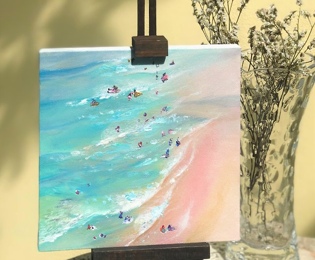 アクリル画、海の景色、パステルの海景。キャンバスにアクリル画 