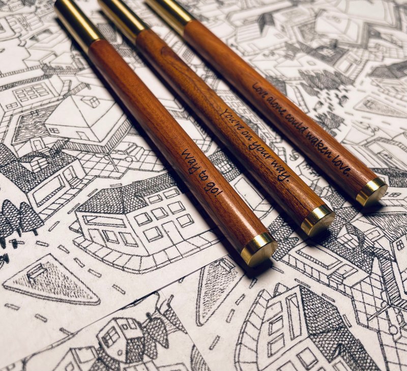 24-hour shipment (excluding holidays) Wood Bronze Steel Ball Signature Pen + English Quotes (Customized in large quantities - Ballpoint & Gel Pens - Wood Brown