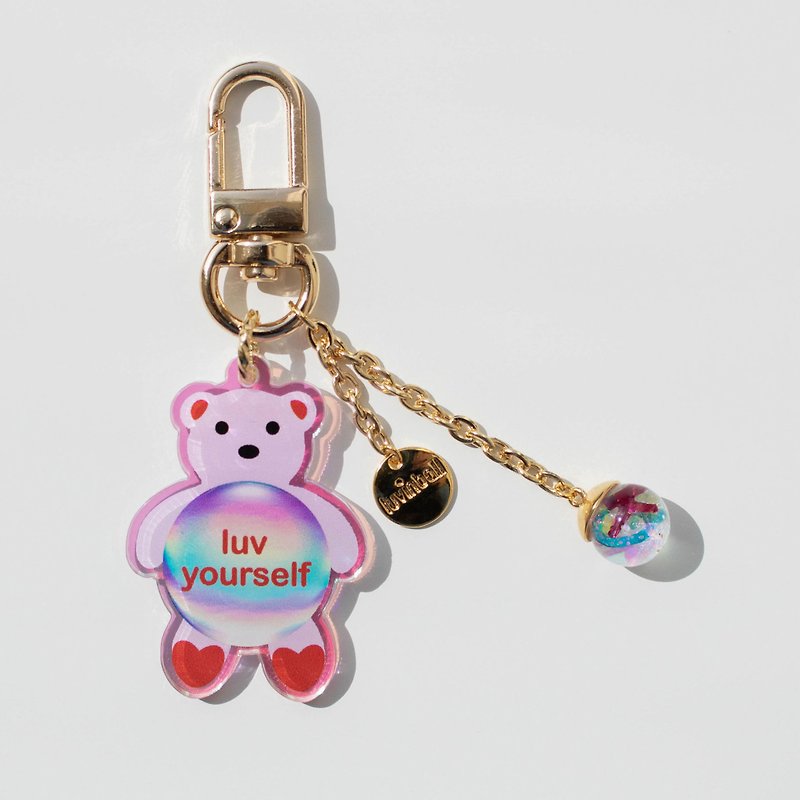 Heart bear Snowball Initial Keyring - Keychains - Glass 