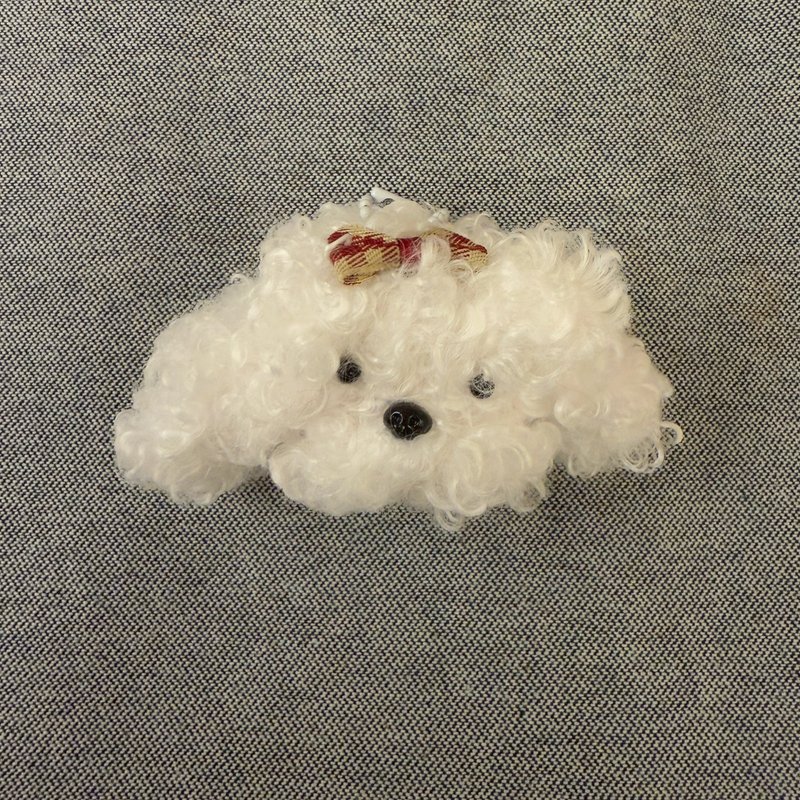 白色貴賓捲捲毛狗頭吊飾5cm-毛根扭扭棒手作吊飾/毛料娃娃 - 公仔/玩偶 - 其他材質 白色