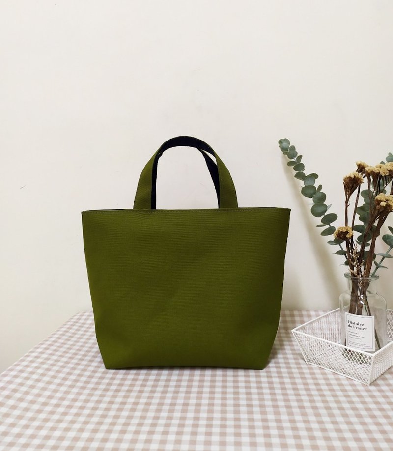 Jiajiajiu M series tote bag/canvas shoulder bag/zipper canvas bag/olive green - กระเป๋าถือ - ผ้าฝ้าย/ผ้าลินิน สีเขียว