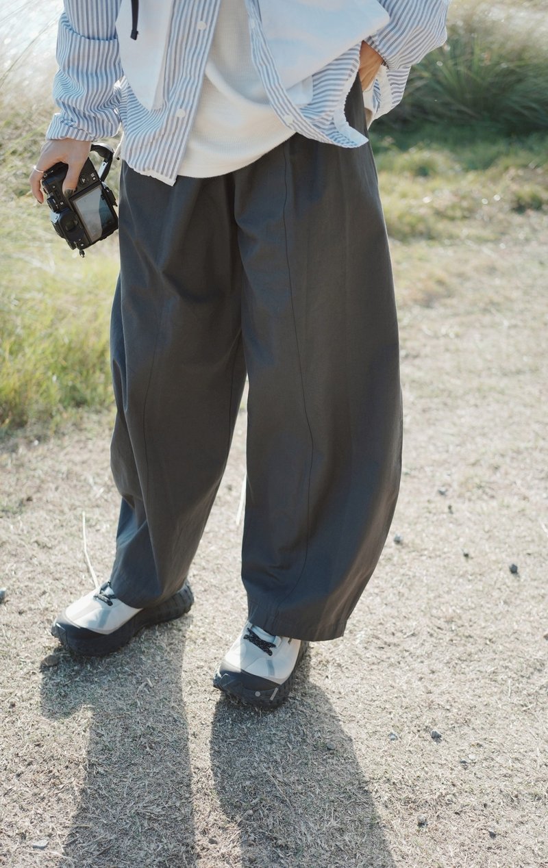 心跳聲計時繭型輕量寬褲 - 女長褲 - 棉．麻 灰色