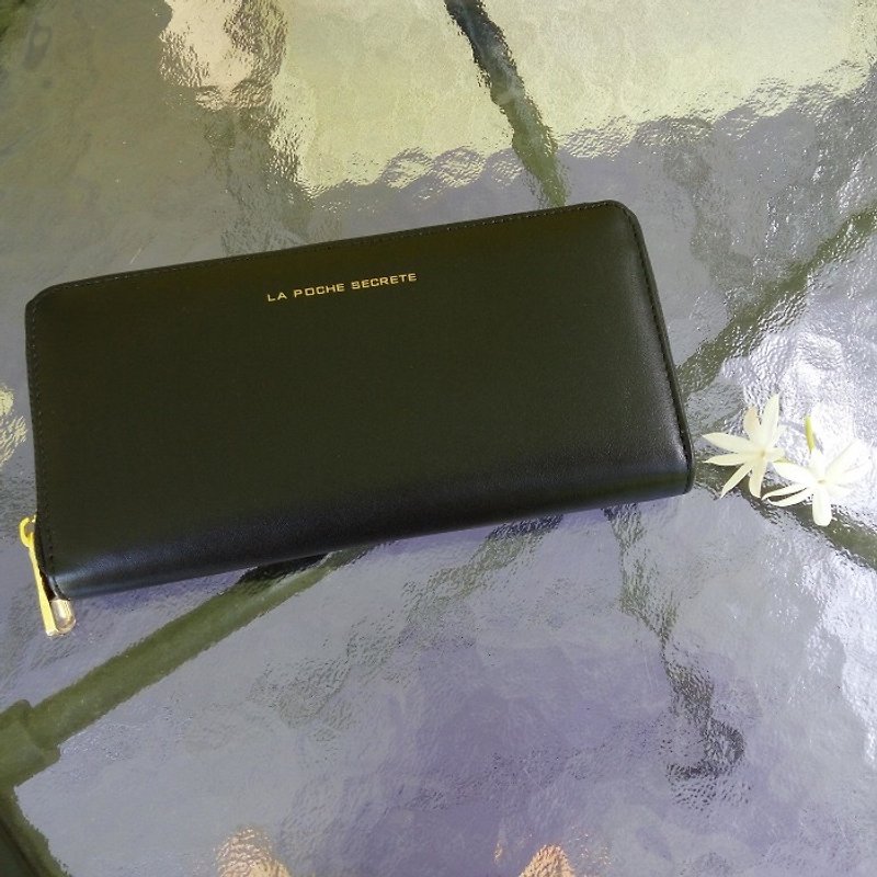 【FUGUE Origin】ZIPPY WALLET  - Women's Genuine Leather Long Wallet - กระเป๋าสตางค์ - หนังแท้ สีดำ