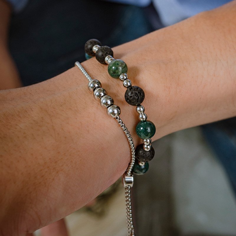 Unisex | Extreme Day System-Soluble* Aquatic Agate Negative Energy Reducing Stainless Steel Ore Bracelet - Bracelets - Crystal Green