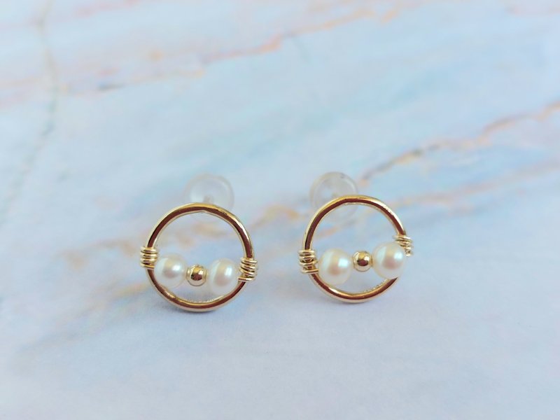 14kgf American gold-injected natural pearl earrings | Handmade custom bracelet necklace earrings accessories - ต่างหู - ไข่มุก 