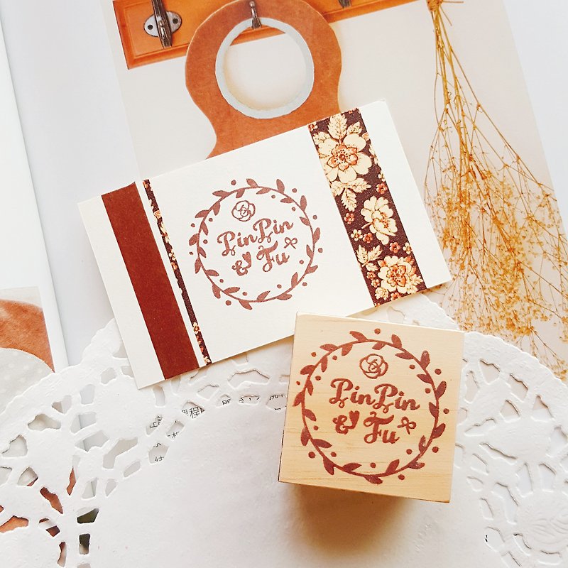 Handmade Rubber Stamp-Simple Wreath Wedding LOGO Chapter 4X4cm - Wedding Invitations - Rubber Orange