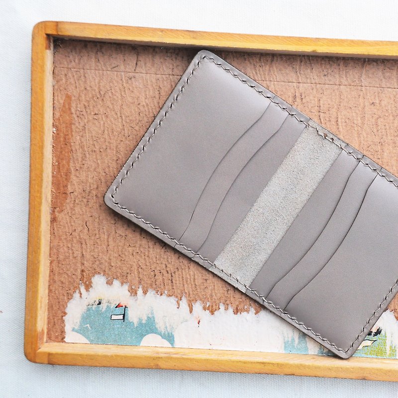 Fold in half 6 card holders, stitch leather DIY material bag, free embossed card holder, card holder, card holder - Leather Goods - Genuine Leather Gray