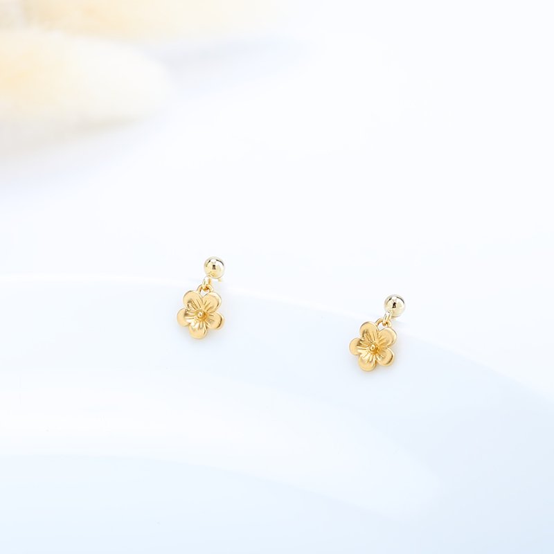 Plum flower 14KGF earrings Valentine's Day Birthday gift - Earrings & Clip-ons - Sterling Silver Gold