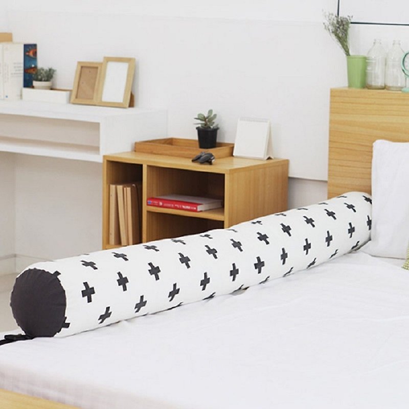 Length 175cm / South Korea Kangaruru anti-drop fence bed cushion [black and white with cross] - เฟอร์นิเจอร์เด็ก - ผ้าฝ้าย/ผ้าลินิน 
