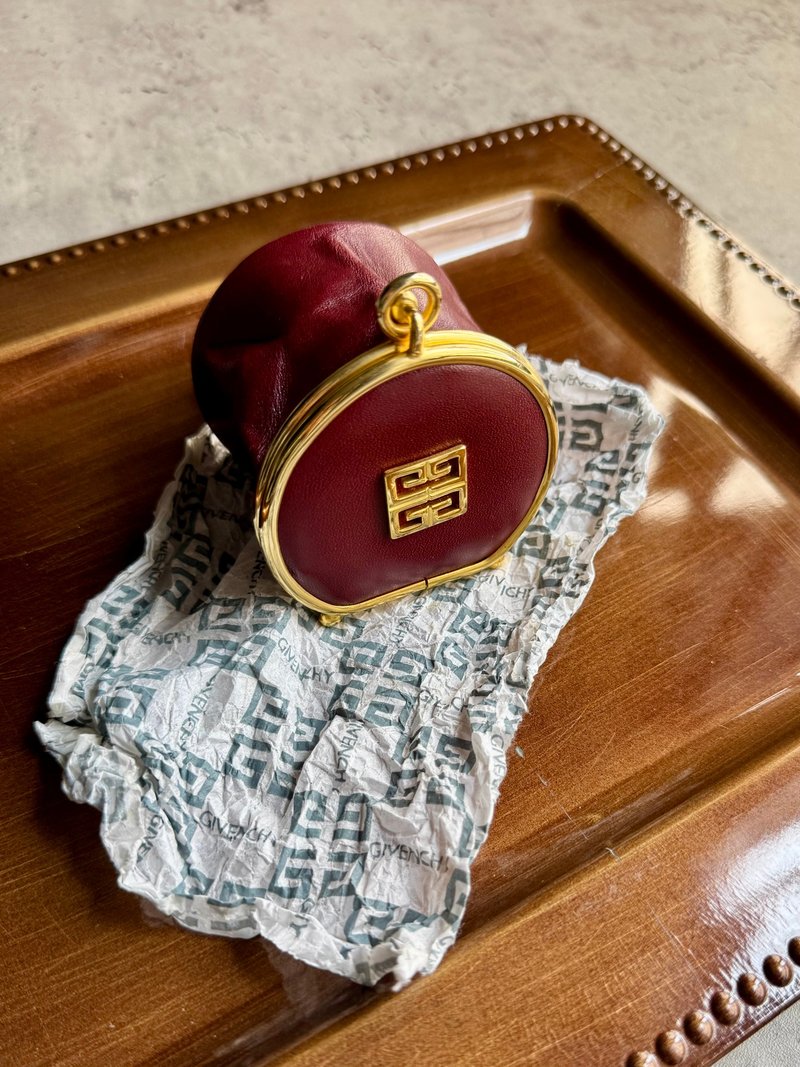 Pre-owned Authentic Givenchy Genuine Leather Storage Box Coin Pouch Earphone Case Burgundy Gift - กระเป๋าใส่เหรียญ - หนังแท้ สีแดง