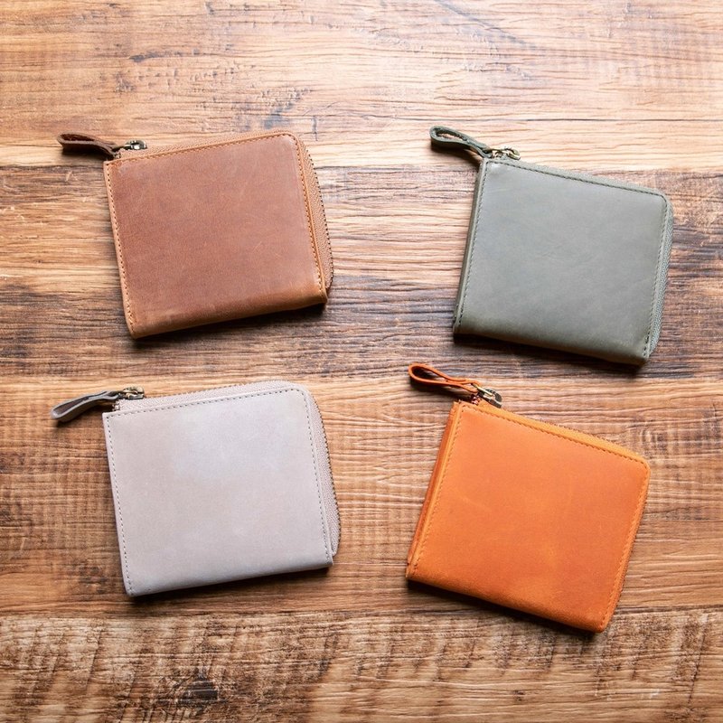 TIDY mini, nuanced color, mini wallet, organize, grow wallet, L-shaped zipper, leather, Japan, personalization, engraving, RFID - กระเป๋าสตางค์ - หนังแท้ หลากหลายสี