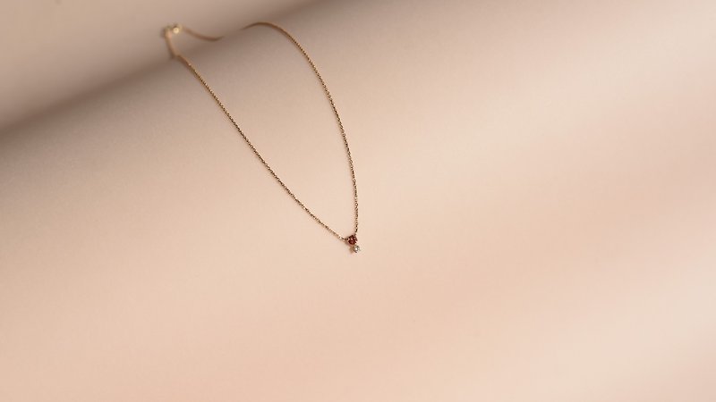 Garnet Series - 14K金 紅石榴石+鑽石項鍊 - 項鍊 - 寶石 金色
