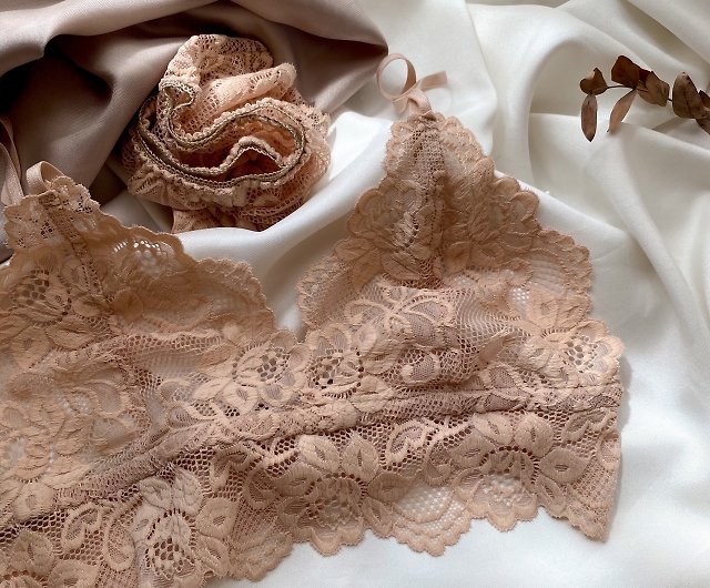 Set of satin lace with lining (bra + panties) beige - Shop brababa-lace  Women's Underwear - Pinkoi