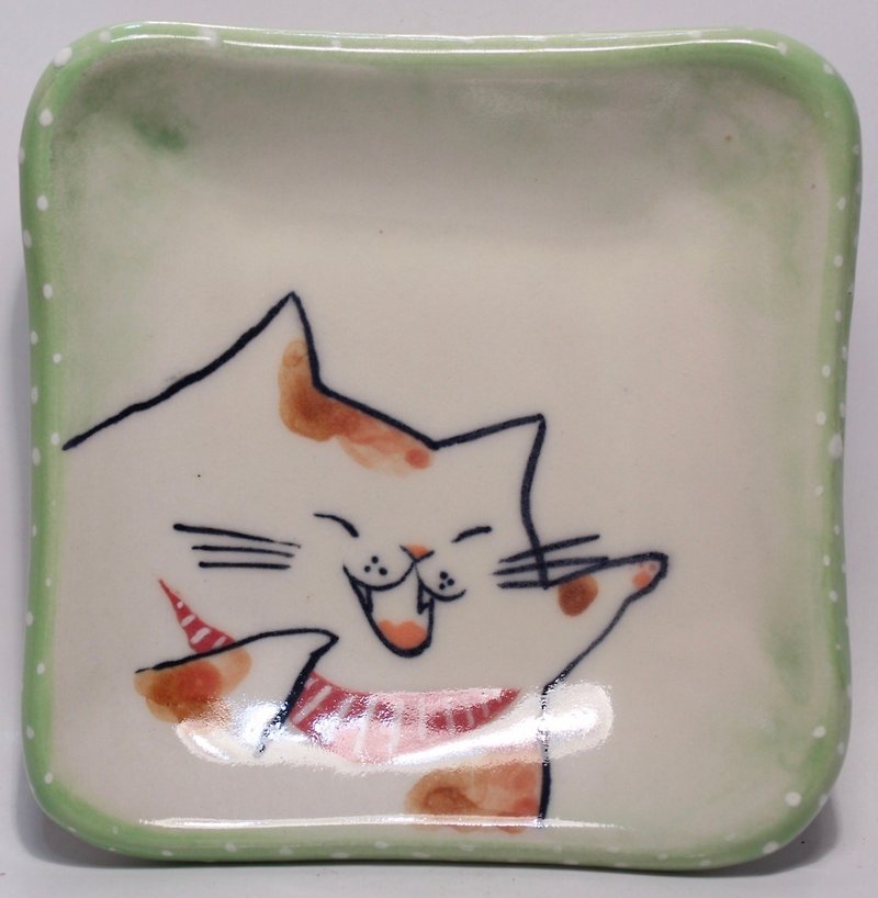 Cat Daily - Painted Cat Dish - จานและถาด - ดินเผา ขาว