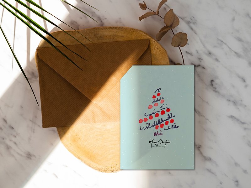 藍色點點小樹聖誕卡片【CM17136】洛可可草莓 WELKIN手創明信片 - 心意卡/卡片 - 紙 