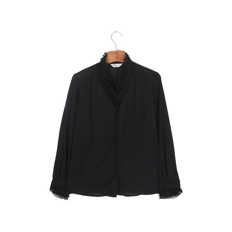 [Vintage] egg plant dark night pure God black shirt - Women's Shirts - Polyester Black