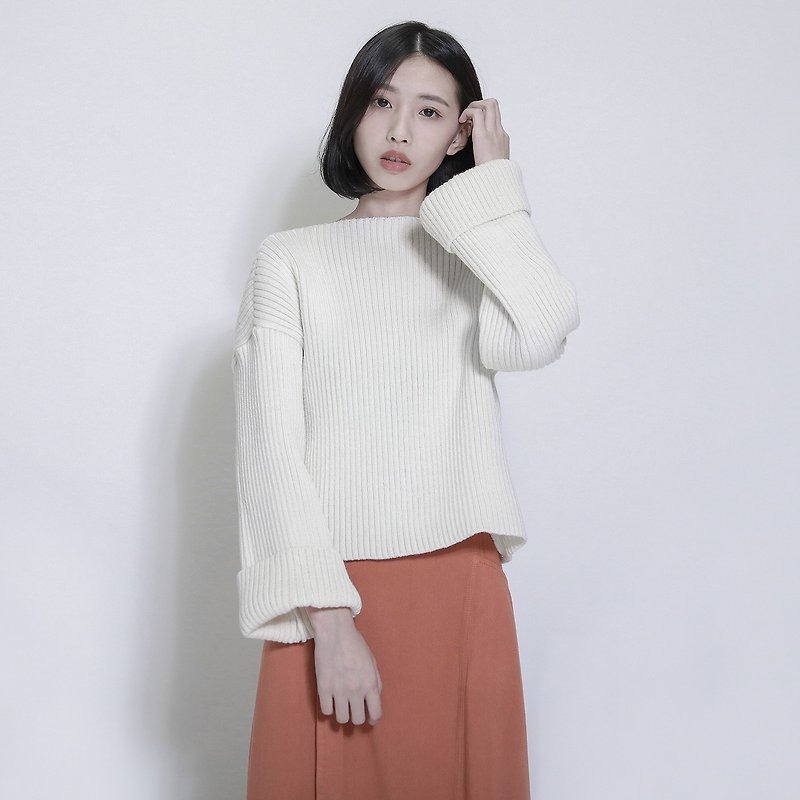 Pheromone Pheromone Sleeve Top_7AF007_羽白 - Women's Sweaters - Cotton & Hemp White