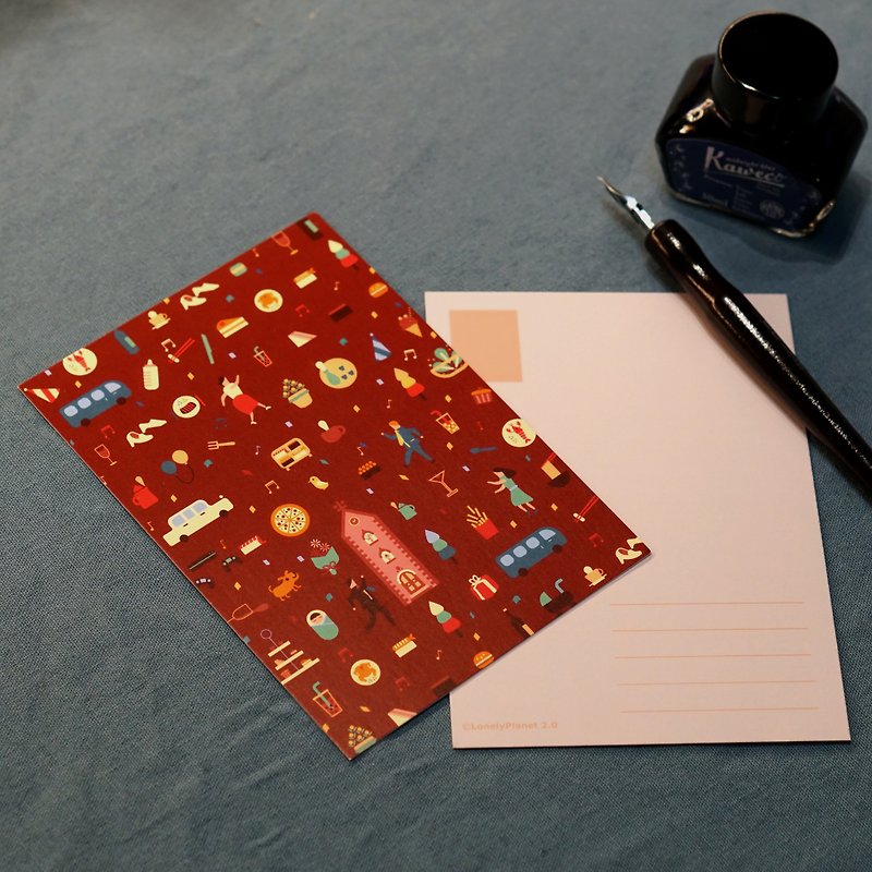 ロンリープラネットポストカード-パーティーパッチワーク - カード・はがき - 紙 レッド