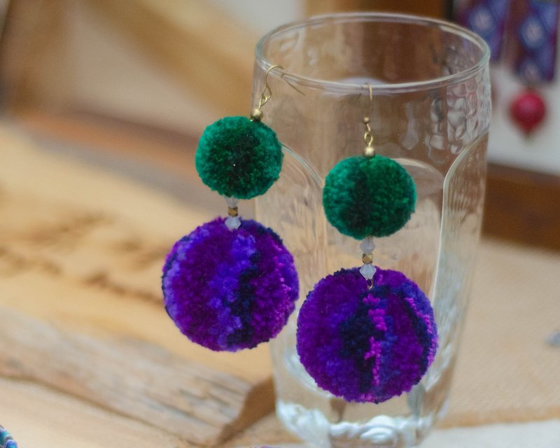 [deep purple exaggerated] gradient hair ball earrings, can be changed clip - Earrings & Clip-ons - Other Materials Purple