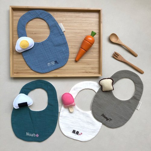 CÔTE À CÔTE 【客製刺繡】童趣可愛食物造型 天然染 口水巾 彌月禮盒