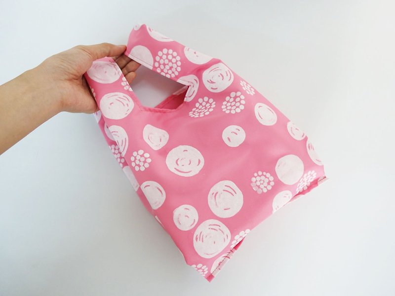 環境にやさしい小さなショッピングバッグの飲み物の食べ物の袋パウダー柔らかいボールの花 - トート・ハンドバッグ - 防水素材 ピンク