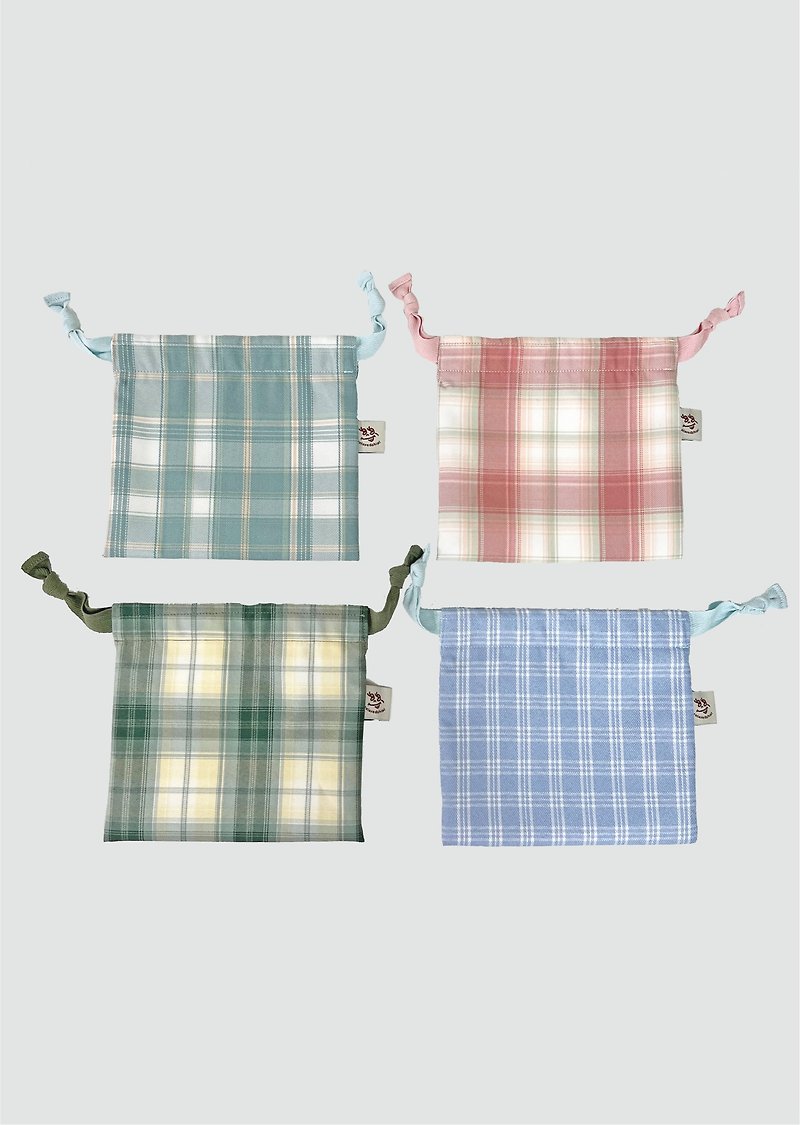 格紋小束口袋-粉色/青綠色/藍色/黃綠色 - 水桶包/束口袋 - 聚酯纖維 多色