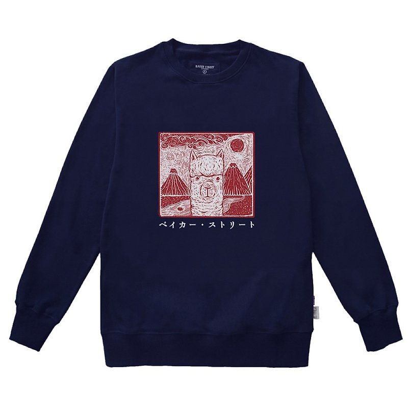 British Fashion Brand -Baker Street- Japanese Stamp Printed Sweatshirt - Unisex Hoodies & T-Shirts - Cotton & Hemp Gray