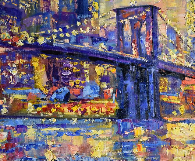 油絵 ブルックリン・ブリッジの夜景 MA3032 | transparencia.coronango