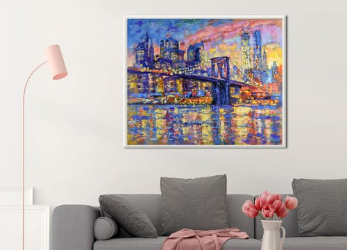 ニューヨーク　ブルックリン橋　油絵 ニューヨークオリジナルアート ブルックリンブリッジ 絵画