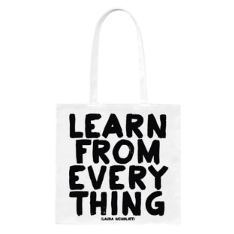Learn From Everything canvas bag - กระเป๋าแมสเซนเจอร์ - ผ้าฝ้าย/ผ้าลินิน ขาว