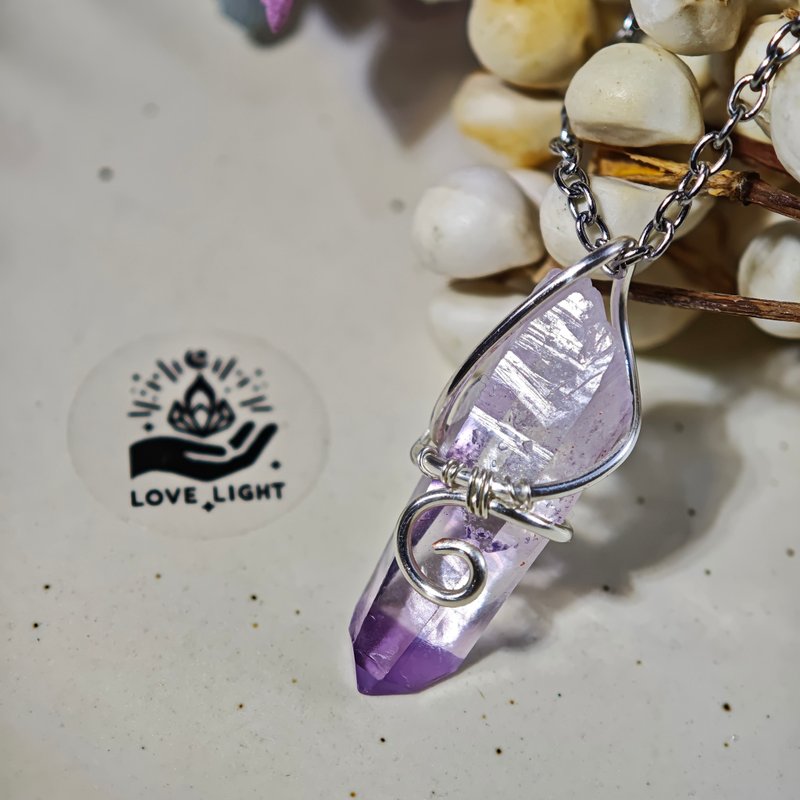 克魯茲紫水晶項鍊 銅線手作 - 項鍊 - 銅/黃銅 紫色