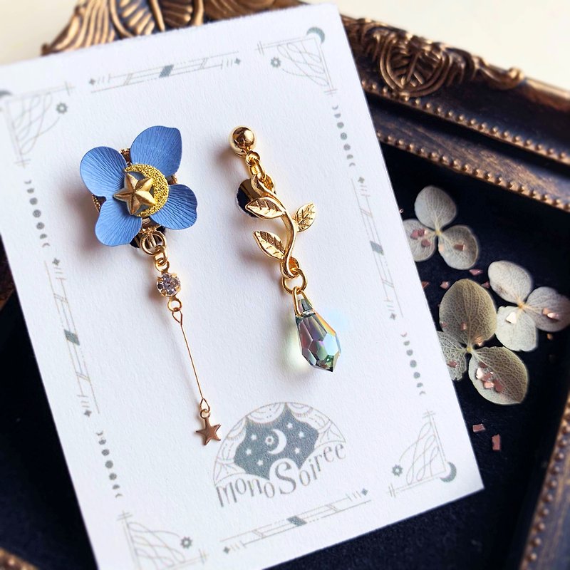 Moon Flower blue earrings - Earrings & Clip-ons - Other Metals Blue